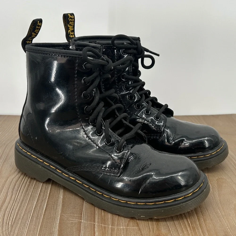 Dr Martens Girls Kids Black‎ Patent Lamper Leather Boots Size 2 Combat